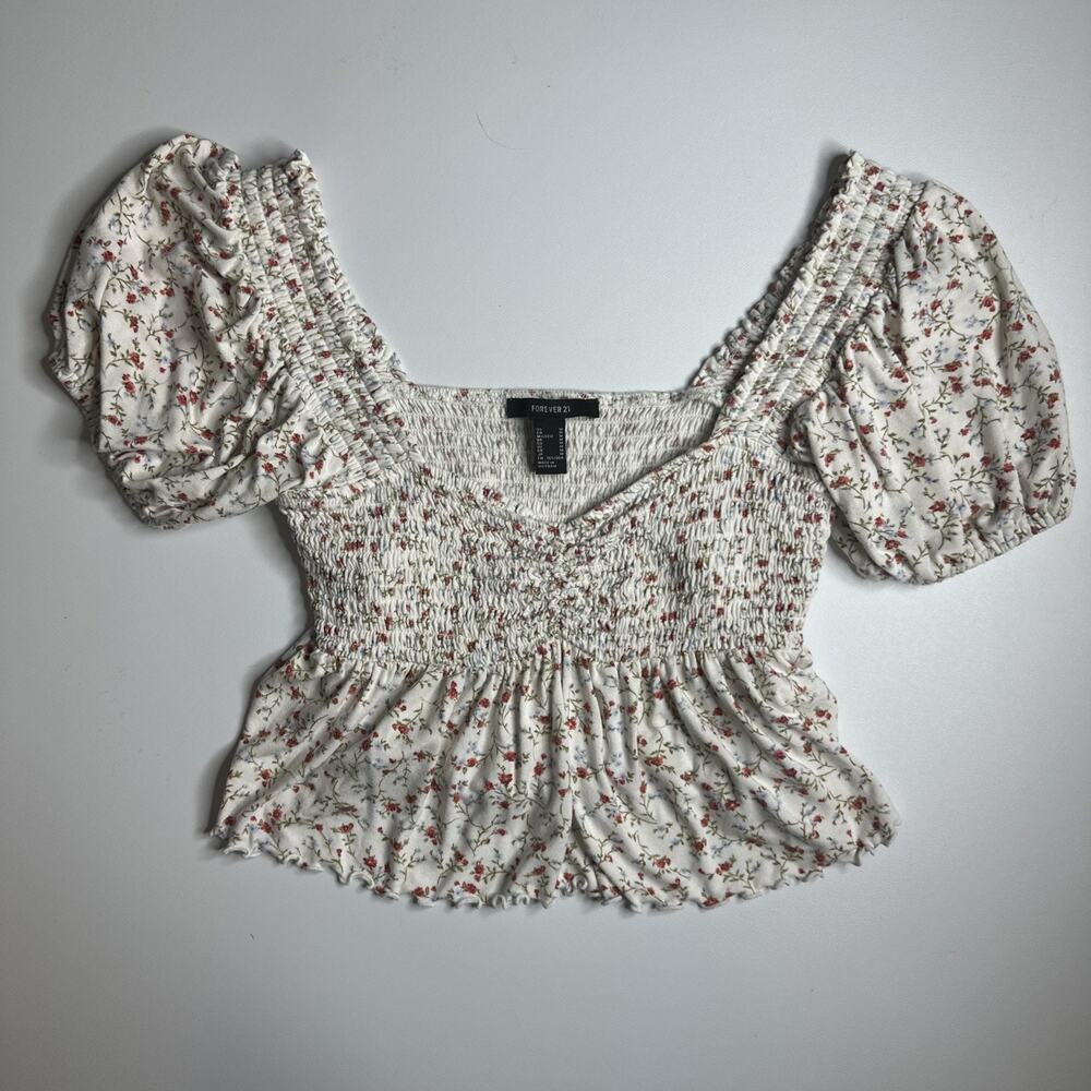 Forever 21 Ditsy Floral Smocked Crop Top Medium Fairycore Bridgerton Aesthetic - Picture 4 of 10